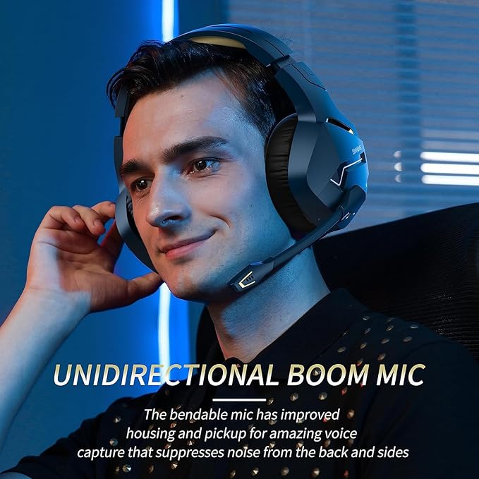 BINNUNE 2.4GHz Wireless Gaming Headset, Bluetooth 5.3 Gaming Headphones with Noise Canceling Mic, 120H Ultra-Long Battery, 50mm Drivers, Multi-Platform for PC / PS5 /PS4/ Switch/Mobile, Gold