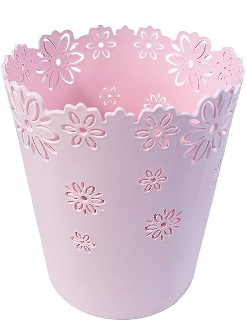 Wastebasket, Hollow Flower Shape Plastic Lidless Wastepaper Baskets Trash Can (Pink, Mini)