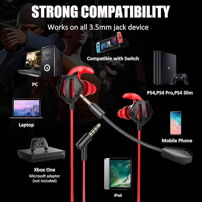 Gaming Headset with Microphone Wired Gaming Earbuds PC for PS4 PS5 One PlayStation 5 Games Mobile Phone,Detachable Stereo Bass Earphones Noise Cancelling Gaming Headphones with Mic Black