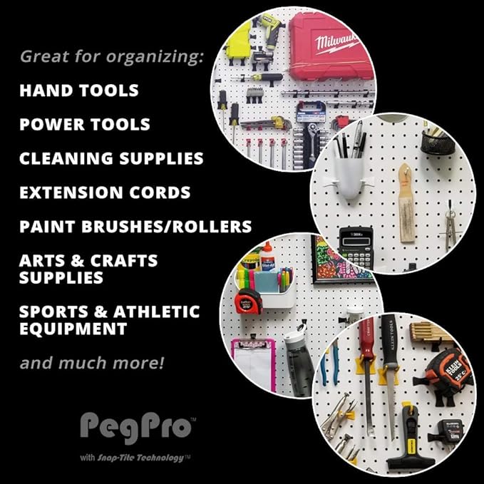 PegPro® J Hooks Kit for Standard “Wood Fiber” pegboard – Durable Plastic Pegboard Hooks - for Garage, Kitchen, Craft Room, and More (J Hook - 24 Pack, Purple)
