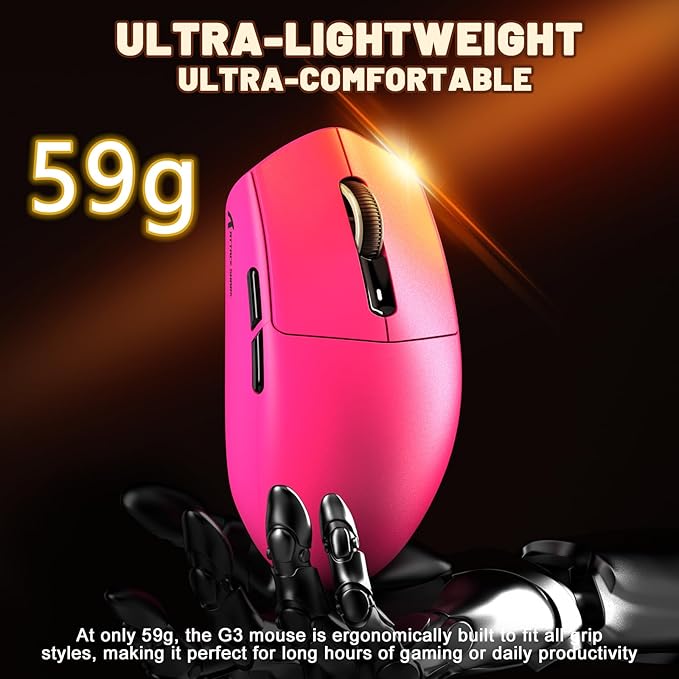 MAMBASNAKE Attack Shark G3 Wireless Gaming Mouse with Tri Mode Wired/2.4Ghz/BT,59g Ultra-Lightweight,25000 DPI,1000 Polling,PixArt PAW3311 Sensor,500mAh Long Battery,Programmable for PC Gamer(Red)