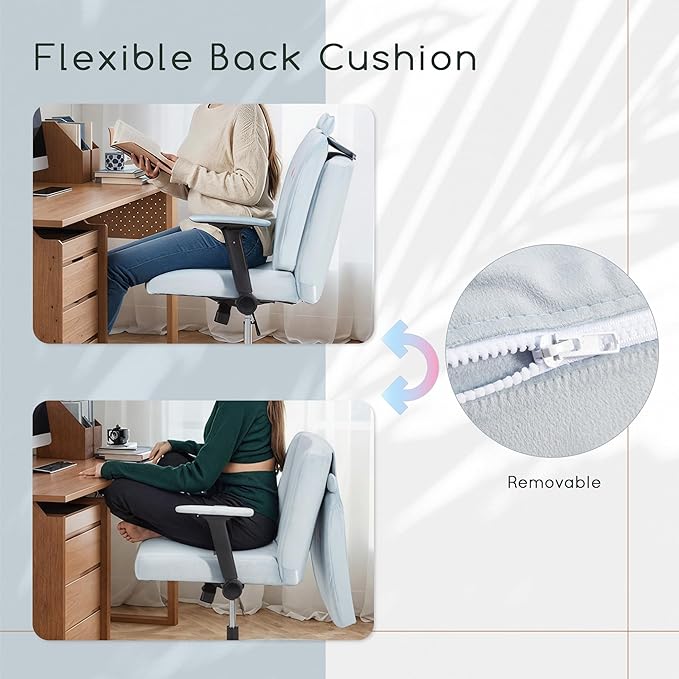 HOMREST Criss Cross Chair with Arms and Castors, Plus Size Cross Legged Office Chair with Extra Wide Seat&Flexible Back Cushion, Cute Comfy Desk Chairs for Home Office, Vanity, Gaming,Reading(Blue)