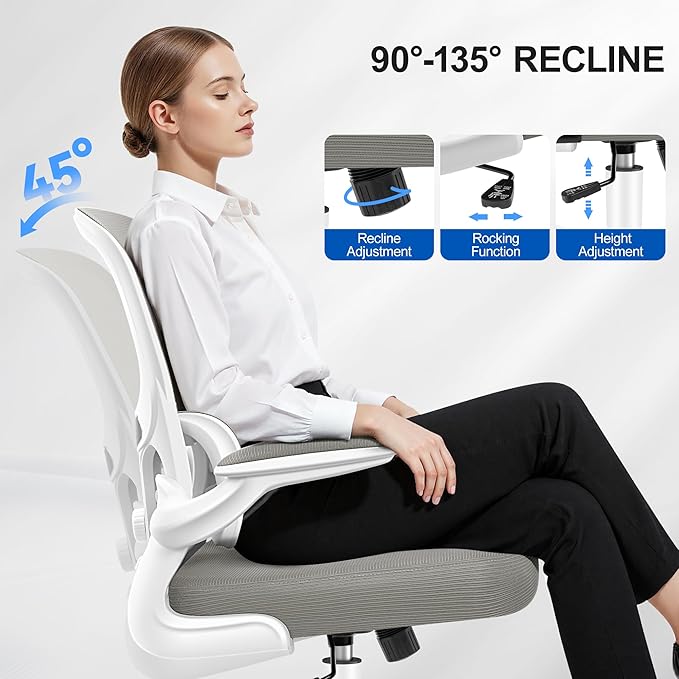 ALLGOD Ergonomic Office Chair, Breathable Mesh Ergonomic Desk Chair with Adjustable Lumbar Support, Flip-up Armrests, Computer Chairs Comfortable for Home, Office, Work, 300lbs, LightGray, Upgrade
