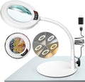 10X Magnifying Glass with Light and Stand, 5 Color Modes Stepless Dimmable LED Lighted Desk Lamp, Hands Free Flexible Gooseneck Magnifier with Light for Craft Hobby Painting Close Work - White