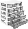 Charmewooden Plastic Drawers 5 Layer Desktop Storage, Small Organizer Box Storage Container Case, Desktop Organizer with Clear Drawers for Home, Office, Stationery, Jewelry and Cosmetics