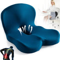 Ergonomic Memory Foam Seat and Back Cushion Set with L Shaped Lumbar Support Non Slip Breathable and Machine Washable for Car Office Chair Wheelchair or Home Use (Blue)