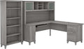 Bush Home Somerset 72W L Shaped Desk with Hutch and 5 Shelf Bookcase in Platinum Gray