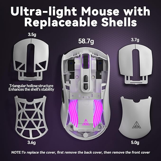 CORBOBO SOLAKAKA SM802 Wireless Gaming Mouse,24,000 DPI Max,Tri-Mode 2.4GHz/BT/Wired USB Rechargeable Gamer Mouse with RGB,Programmable Macro Buttons,68g Lightweight Computer Mouse for Laptop/PC/Mac