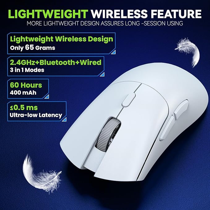 YPBDAN Gaming Mouse, Wireless Mouse Gaming for Laptop with 5 Adjustable DPI, Lightweight, Bluetooth, 6 Programmed Buttons, Ergonomic Optical Computer Gamer Mice for Windows PC Mac Laptop