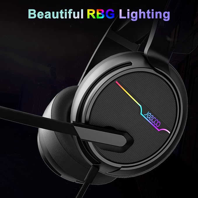 Jeecoo V20U USB Pro Gaming Headset for PC - 7.1 Surround Sound Headphones with Noise Cancelling Microphone- Memory Foam Ear Pads RGB Lights for Laptops
