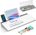 Desktop Glass Whiteboard with Storage, Grey Desk Dry Erase White Board with Computer Keyboard Stand, Desk Organizers and Accessories with Removable Cubicles for Office, Home, College, School