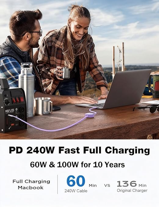 240W USB C to USB C Cable(Purple), Retractable USB c Cable Fast Charger, Short Type-C Charging Cord for iPhone 17/17 Air/16 Pro Max/15 Plus/Samsung Galaxy Z Flip 6 5 4/Google 10 Travelling Essentials