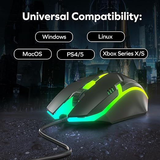 GAME PUNK Phantazma Wired Gaming Mouse with RGB LED Lights, Ergonomic USB Computer Mouse for PC Laptop Windows Mac Linux PS4 PS5 Xbox, High-Precision Optical Sensor Up to 1,500 DPI