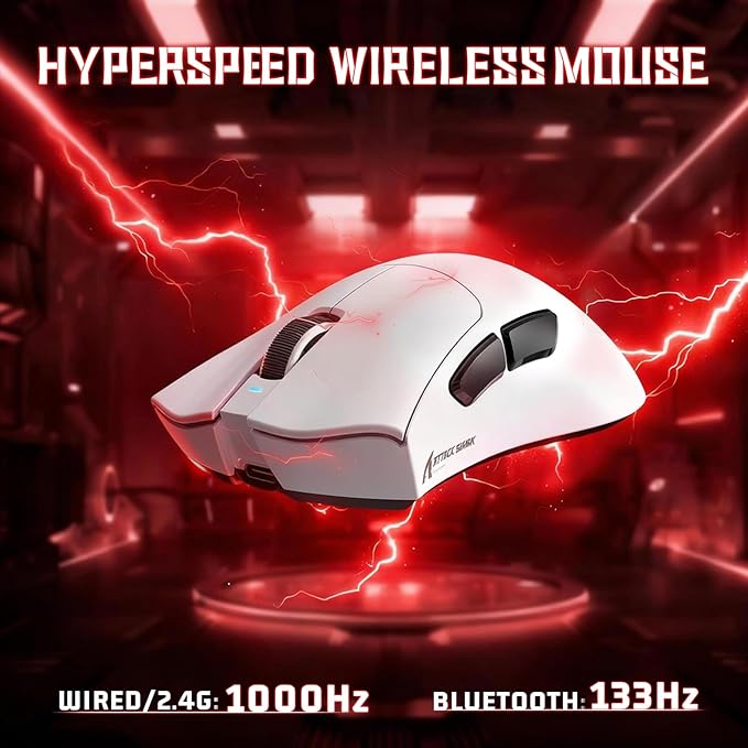 ATTACK SHARK V3 Ultra-Light Wireless Gaming Mouse,PAW3311 Sensor, 500mAh, 62g, 25KDPI 2.4G/BT/USB-C Rechargeable Wireless Mouse with 5 Programmable Buttons for Laptop,PC,Mac Gamer (White)
