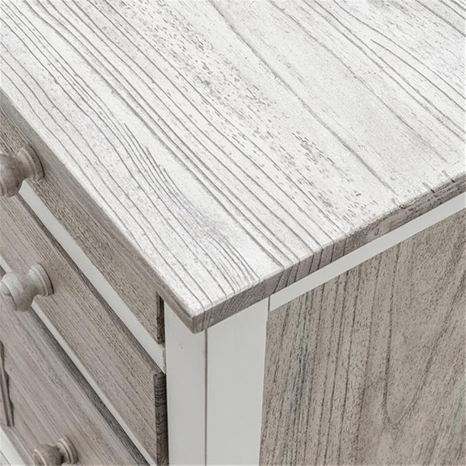 Pemberly Row Coastal Wood Desk & Chair Set, Distressed Gray/White Finish, Solid Mindi Wood, 48" Desk with 4 Drawers, Full-Extension Slides, Hanging File Storage, Home Office Furniture