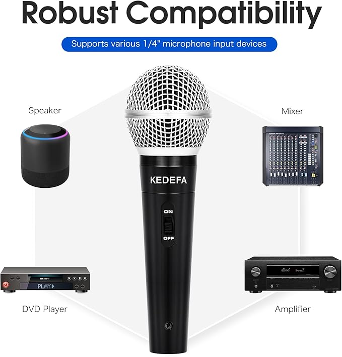 KM88 Handheld Wired Karaoke Microphone, Super Cardioid Dynamic Vocal Mic with 13.12ft Detachable XLR Audio Cable and ON/Off Switch, for Karaoke Singing Machine, Speaker