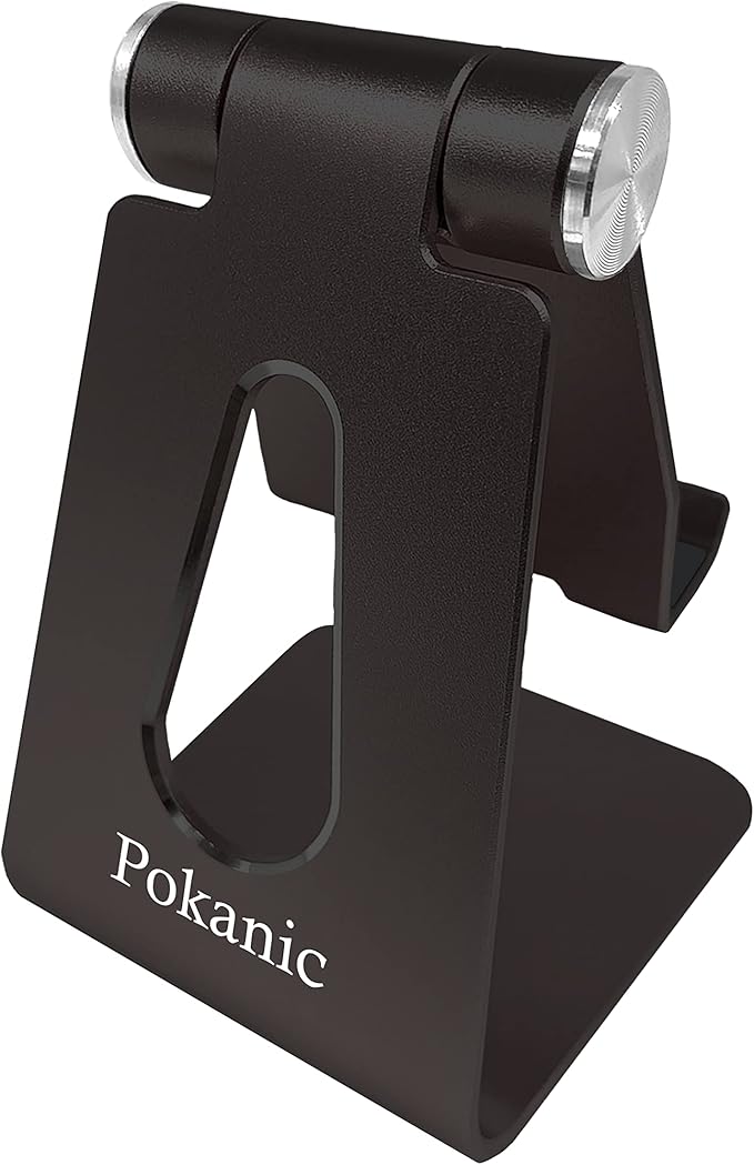Cell Phone & Tablet Stand Adjustable Multi‑Angle Aluminum Phone & Tablet Stand Non‑Slip Dock/Cradle/Charging Station for Desktop, Bed, Kitchen, Office (Black)