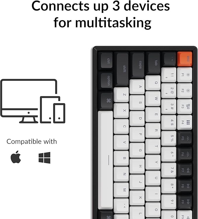 Keychron K2 75% Layout 84 Keys Hot-swappable Bluetooth Wireless/Wired Mechanical Keyboard with Keychron Super Brown Switch/Double-Shot Keycaps/RGB Backlight/Aluminum Frame for Mac Windows Version 2