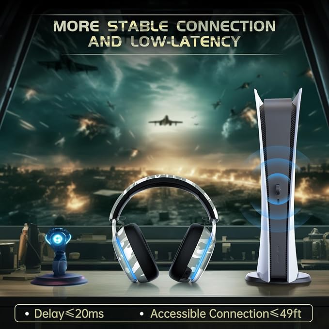 Gtheos 2.4GHz Wireless Gaming Headset for PS5, PS4 Fortnite & Call of Duty/FPS Gamers, PC, Nintendo Switch, Bluetooth 5.3 Gaming Headphones with Microphone for Computer, Mobile, Stereo Sound (Camo)