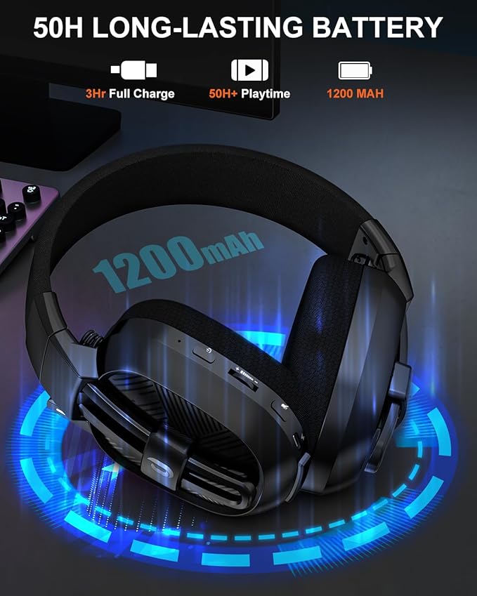 Jeecoo 2.4GHz Wireless Gaming Headset with Microphone for PC PS5 PS4, Bluetooth 5.3 Gaming Headphones with Noise Canceling Mic for Laptop, Mobile, Mac, Stereo Sound, 50+Hr Battery, Low Latency