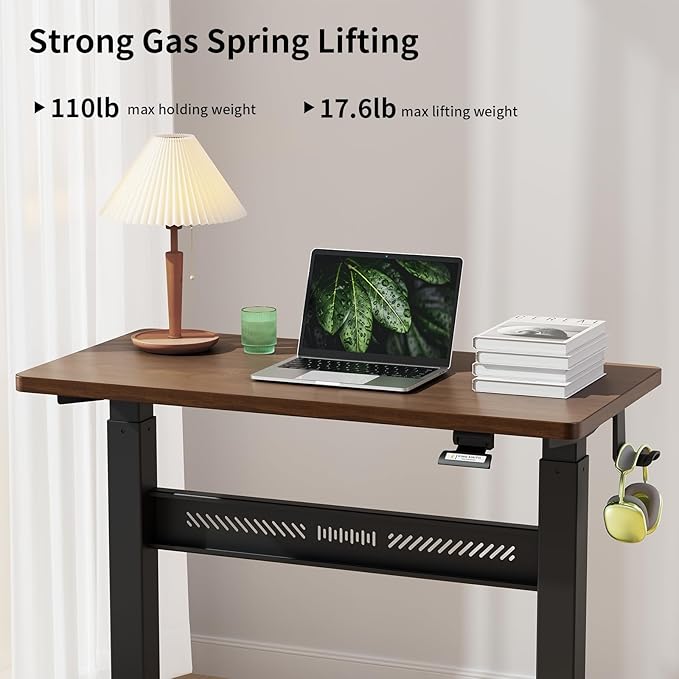 WALKINGDESK Mobile Walking Pad Desk with Wheels, Pneumatic Small Rolling Standing Desk Riser Height Adjustable (28-43.7") for Treadmill, Portable Computer Table for Home Office, Black Walnut