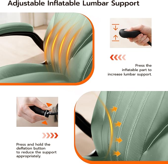 Office Desk Chair, Ergonomic Computer Chair with Padded Flip-Up Arms and Adjustable Lumbar Support, PU Leather Executive Chair with Tilt Lock and 360° Swivel Rolling Wheels for Work, Study