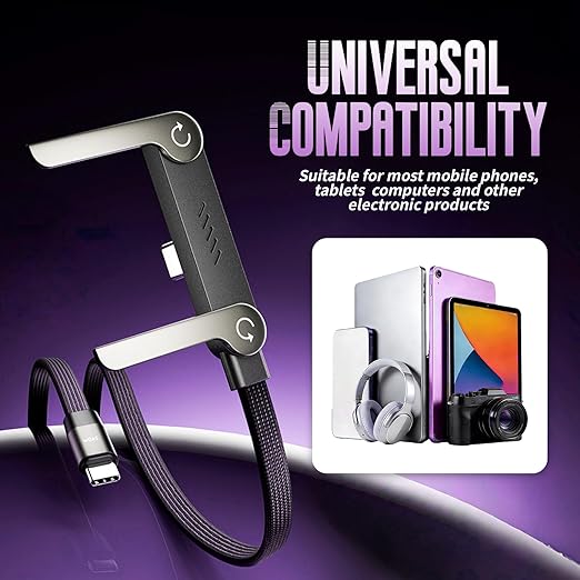 240W Braided Fast Charge Cable with Built-in Phone Stand, Portable Charger Cable with Invisible Stand,USB C to USB C Fast Charging Cable 90 Degree Right Angle, Foldable Charger Cord with Hidden Holder