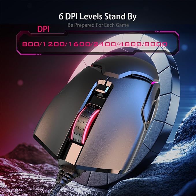 Wired Ergonomic Mouse,Gaming Mouse All Keys are editable, 12 Backlit Modes,8000 DPI Wired Optical Mouse,Software Supports DIY Keybinds Button for Gamer Bigger and Office