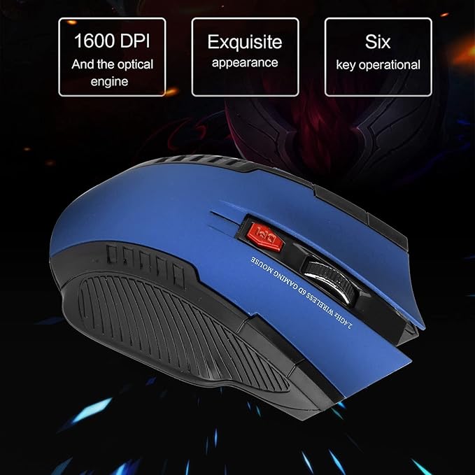 Mechanical Gaming 2.4G Mouse, 1000/1200/1600 3-Speed DPI Ergonomic Mouse with A USB Receiver, for Office/Home/Desktop/Computer/Notebook (Blue)