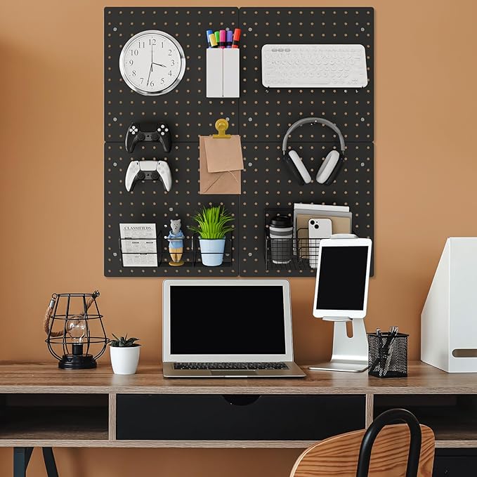FZK Peg board Kit, Peg Board with Hooks, Includes 4 Black Pegboards and Accessories, Plastic Pegboard,Pegboard Wall Organizer, Garage Storage