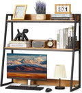 VEVOR 2-Tier Desktop Storage Organizer, 37.4" x 12.6" x 35.4" Office Storage Rack, Wood Color Display Shelf, Desktop Bookshelf Hutch with Anti-Slip Feet Pads, for Office, Home & Dorm