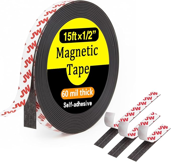 Magnetic Tape, 15 Feet × 1/2 Inch Magnet Tape with Adhesive Backing, Magnetic Strip Ideal for Classroom Projects, Crafts, and Home Organization