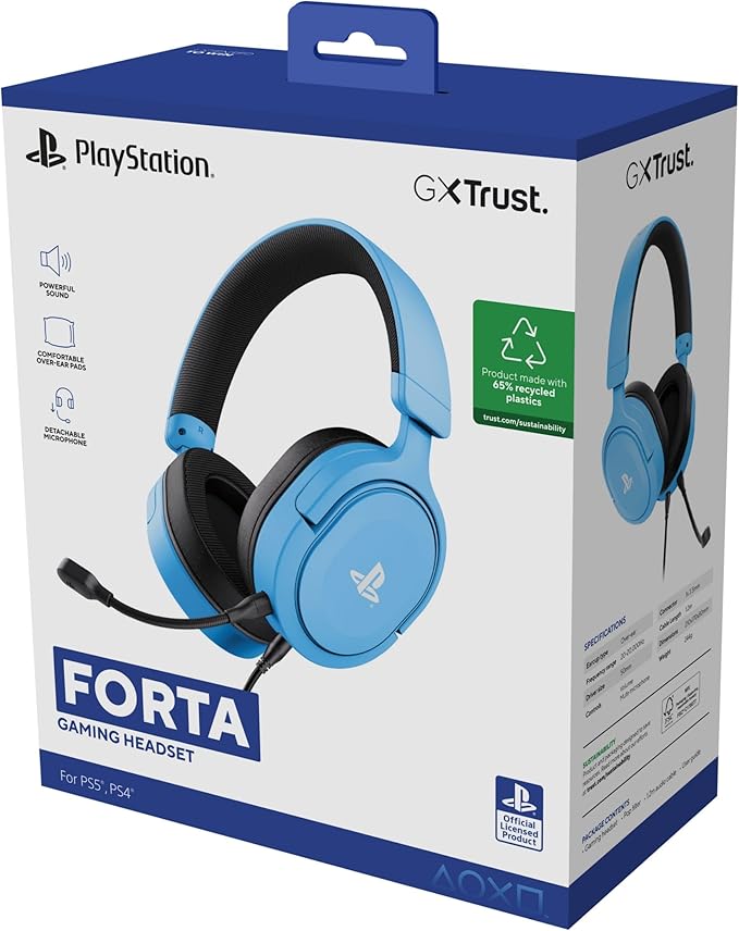 Trust Gaming GXT 498B Forta [Officially Licensed for PlayStation 5] Gaming Headset for PS5 / PS4, 1.2m Cable, 50mm Drivers, 3D Audio, Detachable Microphone, Wired Over-Ear Headphones with Mic, Blue