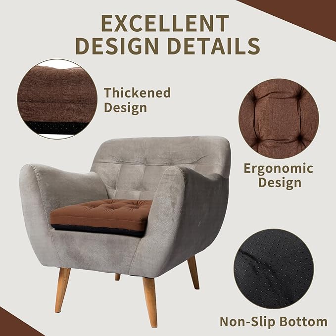 Recliner Cushions, 20x20x5 Inch Double Layer Design Chair Cushion, Soft Tufted Thickened Seat Cushions for Elderly, Brown