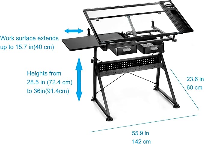Artist's Loft Artist Table - Glass-Top Table for Drafting, Drawing, Sketching, Painting, and Arts & Crafts - 1 Pack