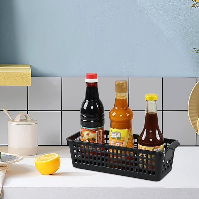 Slim Plastic Storage Baskets, Rectangle Draw Organizing Basket, 6 Packs