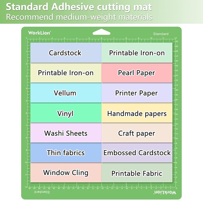 WORKLION 12x12 Cutting Mat Standard Adhesive Compatible With Explore One/Air/Air 2/Maker Standard Adhesive Sticky Anti-Slip Durable Vinyl Mat 6Pack- Replacement Accessories