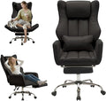 Ergonomic Cross Legged Office Chair with Footrest,Big and Tall Leather Executive Chair with Reversible Armrest,Lumbar Pillow and Wheels,155° Reclining Computer Wide Desk Chair for Home,Office (Black)