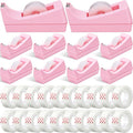 Yahenda 10 Pack Pink Desktop Tape Dispenser Non Skid Base with 0.7 x 985 Inches Invisible Tape Refills Bulk Weighted Roll Dispenser for Office Home School