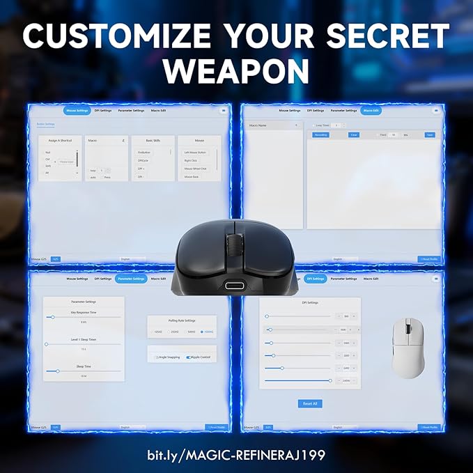 ZIYOU LANG×Magic-Refiner AJ199 Lightweight Wireless Gaming Mouse,Tri-Mode(2.4G/Wired/BT),24K DPI,PAW3311 Optical Sensor,1000Hz Polling Rate,600mAh,49g Ergonomic Mice for Mid-Large Hands-Black