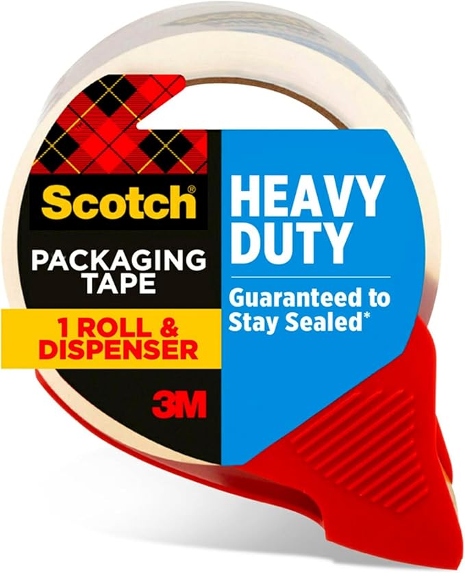 Scotch Heavy Duty Shipping Packing Tape,Clear,Shipping and Packaging Supplies,1.88 in. x 38.2 yd.,1 Tape Roll with Dispenser,(Pack of 12)