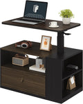 FLEXISPOT H7 CAB Height Adjustable Sit-Stand Computer Workstation Desk with Storage, Pneumatic Lift Laptop Desk with Drawer & Cabinet, Compact Small Space Home Office Desk (25.8"–41.3", Walnut)