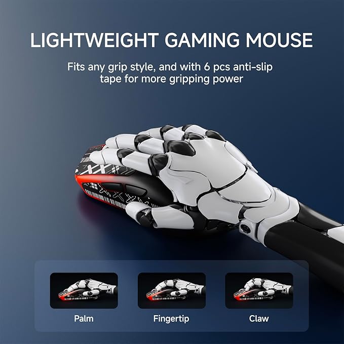 EWEAND X23 Pro Gaming Mouse, Tri-Mode 2.4G/USB-C/BT 5.4 Wireless Mouse, PAW3311 Sensor,12000 DPI, 59g Lightweight, Zero Delay, Ergonomic Computer Mouse with Anti-Slip Grip Tape for Laptop/PC/Mac-Red