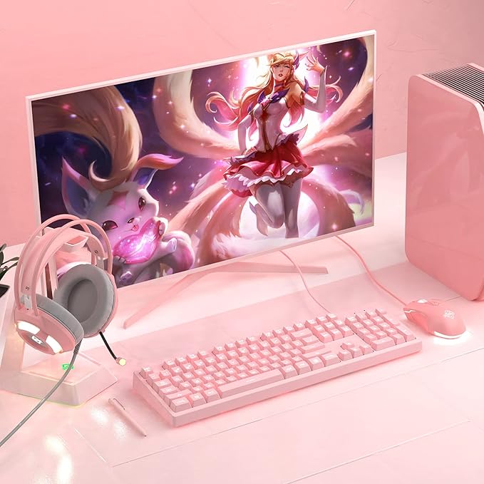 Lomiluskr AJ52 RGB Wired Gaming Mouse, 7 Programmable Buttons, Computer Mice with RGB Lighting, 200-4800 DPI Adjustable, for PC/Laptop (Pink)