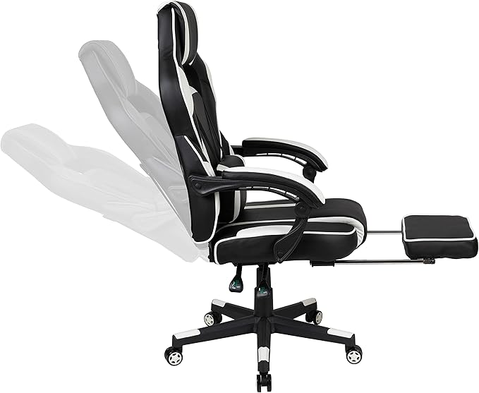 Flash Furniture Optis Black Gaming Desk with Cup Holder/Headphone Hook/Monitor Stand & White Reclining Back/Arms Gaming Chair with Footrest