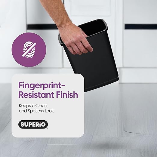 Garbage Cans with Swing Top-Split Lids, 2 Pack | Small Trash Cans with Lids | Durable Plastic | Slim & Sturdy Trash Bins | Fingerprint Resistant | 1.25 Gallon / 5 qt / 5 L - Black | Superio Brand
