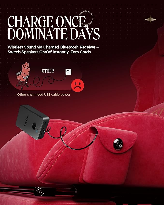 GTPLAYER Gaming Chair with Speakers, Video Game Chairs with Footrest, PC Gamer Chairs for Adults - Padded High Back Ergonomic Reclining Silla Gamer, Linkage Armrest, Ace Pro, Cherry Red（Velvet）