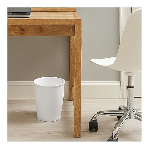 iDesign Small Round Bathroom Trash Can, Plastic Garbage Can for Bedroom, Office, Desk, Dorm, 2-Pack, White
