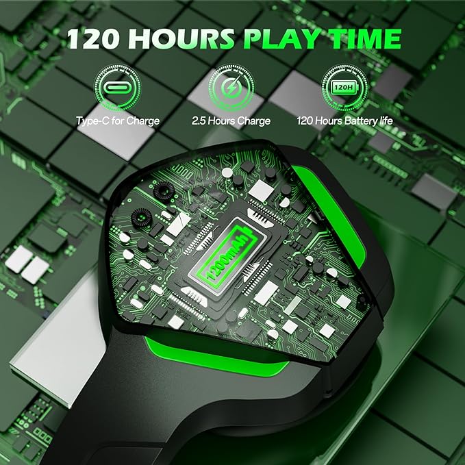BINNUNE Wireless Gaming Headset for Xbox Series X/S, Xbox One, PS5, 120H Ultra-Long Battery, Bluetooth 5.3 Gaming Headphones with Noise-Canceling Mic, Comfortable Over-Ear Headphones,Green