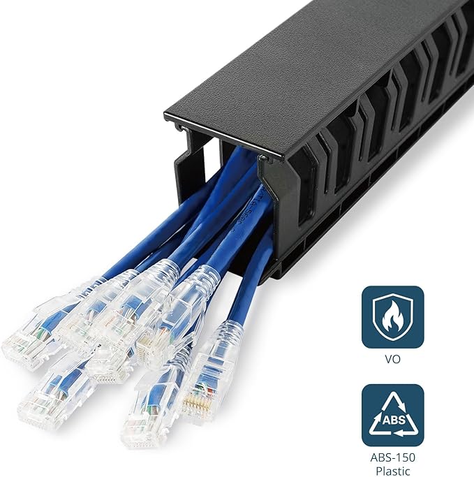 Tecmojo 2 Pack 1U Server Rack Horizontal Cable Management with Cover,2.6“ Depth Plastic Cable Manager,Rack Mount 12 Slots Wire Duct Organizer,for 19 inch AV/IT/Data/Audio and Network Cabinet